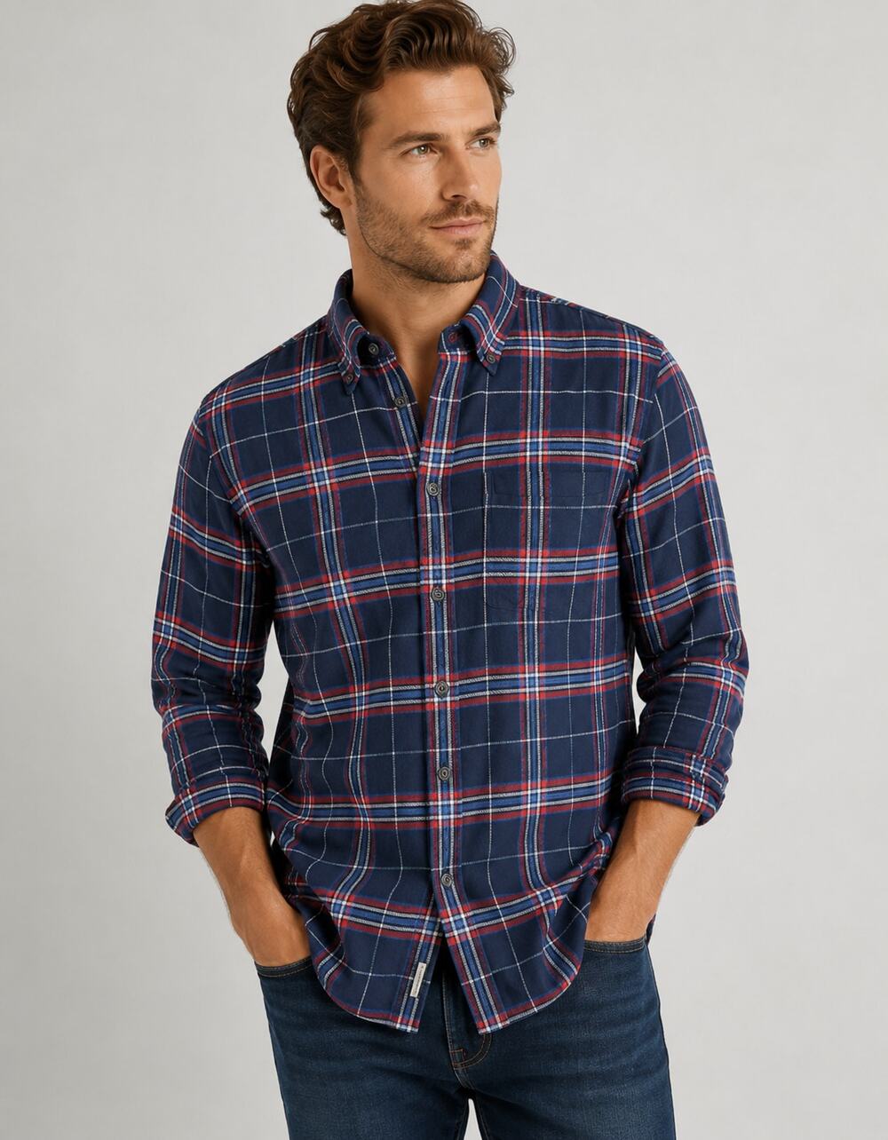 Club Monaco SZ M Cotton Slim Fit Heavy Weight Flannel Button Down Shirt Plaid